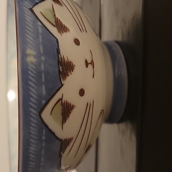Happy Cat Fat Cat Kitten Rice or Noodle Bowl Japan Blue Brown - Picture 8 of 9